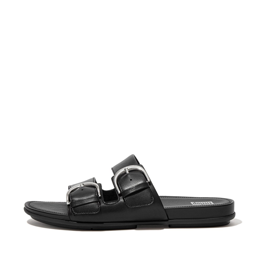 Fitflop Womens Slides Black - Gracie Buckle Leather - BV5891064